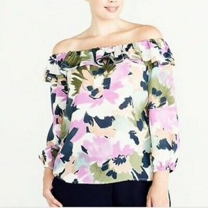 J. Crew Floral Print Off the Shouldee blouse sz XS NWT